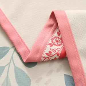 Waterproof cotton linen tablecloth with green leaf pattern and floral border trim