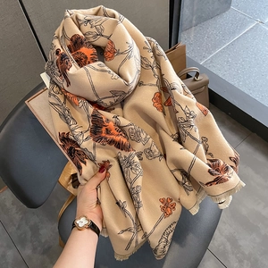 Women Winter Scarf Imitation Cashmere Thick Warm Floral Print Double Sided Shawl Wrap With Tassels Fashion Elegant