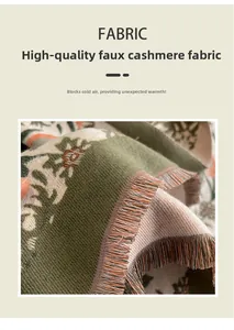 Close-up of thick floral jacquard pashmina fabric with mixed color tassels
