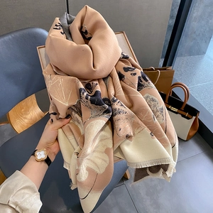 Women Ginkgo Leaf Print Scarf Thick Warm Imitation Cashmere Shawl With Tassels Fashion Winter Wrap