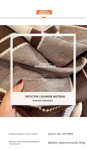 Macro shot of brown and white striped cashmere-like scarf with 130x128cm size and 500g weight