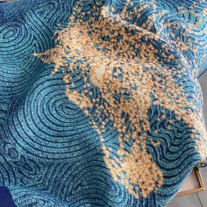 Vintage horse design cashmere scarf with navy and orange double-sided jacquard pattern