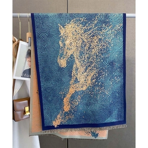 Retro Horse Artistic Scarf Shawl Imitation Cashmere Thick Warm Winter Wrap For Women Double Sided Tassel Fashion