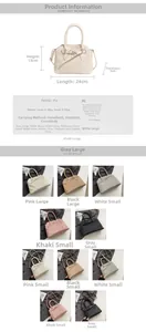 Detailed size specifications and material properties of the vintage shell tote bag in PU leather