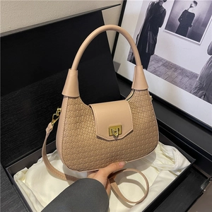 Women Woven PU Leather Crossbody Bag Fashion Dumpling Handbag For Daily Work Shoulder Bag With Metal Lock Splicing Design