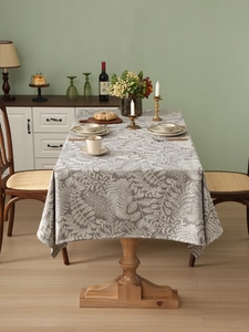 Detailed texture of waterproof thickened cotton linen tablecloth with floral leaf pattern