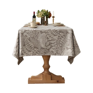 Thickened taupe linen tablecloth with leaf pattern for home dining room decoration
