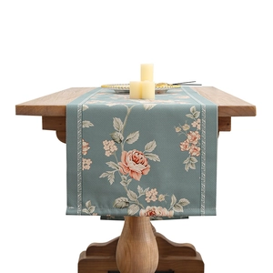 Elegant waterproof table runner with blue vintage floral rose pattern for dining room