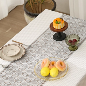 French jacquard lace tablecloth with waffle texture and elegant diamond hollow patterns