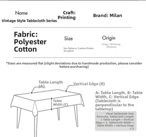 Guide for measuring thickened linen tablecloth size with formulas for length and width