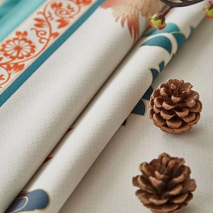 Modern Chinese crane pattern linen tablecloth with waterproof textured fabric finish