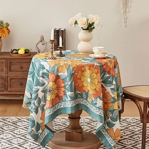 American Style Retro Thickened Waterproof Oilproof Floral Tablecloth Rectangular Washable Polyester Dining Table Cover Home Decor