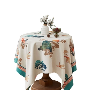 Modern Chinese style round tablecloth with crane patterns and pine tree motifs