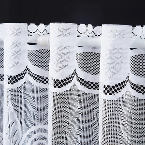 Modern white lace kitchen curtain with floral hollow pattern and scalloped edges