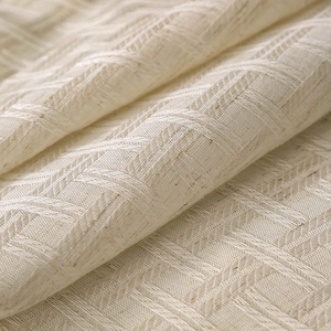 Minimalist beige linen tablecloth with thick grid texture and natural soft fabric drape