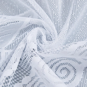 White lace knit cafe curtain featuring modern floral patterns and airy warp-knitted mesh