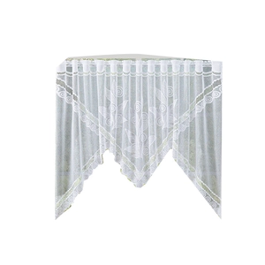 White lace coffee curtain with floral embroidery and scalloped hem for kitchen windows