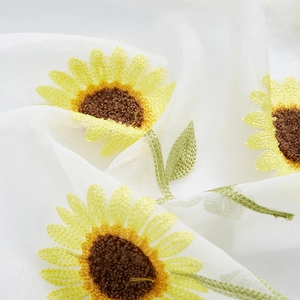 White semi-sheer curtain with vibrant sunflower embroidery for balcony and bedroom