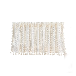 Bohemian crochet lace cafe curtain with geometric patterns and tassel fringe decor