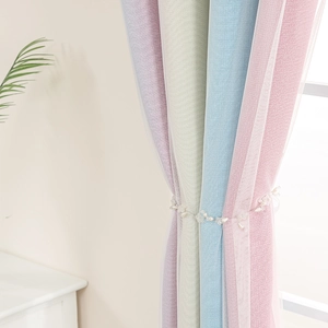 Rainbow gradient double-layer curtains with hollow stars and floral tieback for kids' room