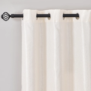 Elegant cream European floral embroidered curtain with silver grommets on black metal rod