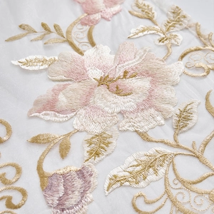European style white sheer curtain with delicate floral embroidery for elegant living rooms