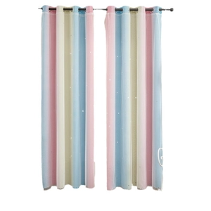 Rainbow gradient double layer curtains with hollow star cutouts and white sheer overlay
