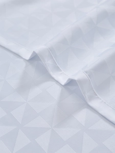 Detail of white geometric triangle texture on waterproof outdoor curtain fabric