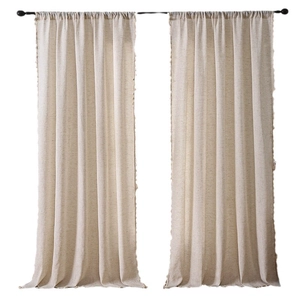 Tende oscuranti moderne in lino beige con tasca per asta per un soggiorno elegante