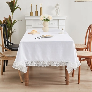 Moderne witte jacquard tafelkleed met kant, waterbestendig voor eettafels