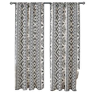 Bohemian geometric black and white cotton linen kitchen curtains set with rod pocket design