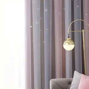 Detail of double-layer rainbow curtains with star hollow cutouts and gradient fabric