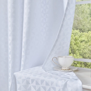 White semi-sheer curtain with golden geometric triangle jacquard pattern for home decor