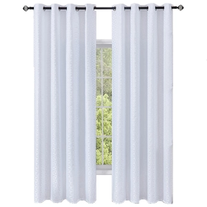 White modern gazebo curtains with geometric jacquard texture and black grommet rings