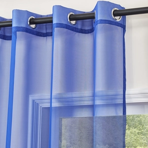 Blue solid color sheer curtain with silver grommets for bedroom and balcony windows