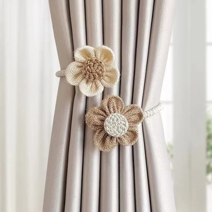 Curtain Tiebacks Flower Handmade Cotton Hemp Rope Decorative Buckle For Window Drapes Pastoral Style
