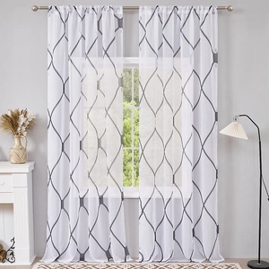 Nordic Polyester Sheer Curtains Gray Geometric Wave Rod Pocket Translucent Window Screen Living Room Bedroom Home Decor