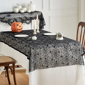 Halloween Zwart Kant Spinnenweb Tafelkleed Rechthoekig Gotisch Polyester Tafelbekleding Voor Feest Eetkamer Huis Vakantie Decoratie
