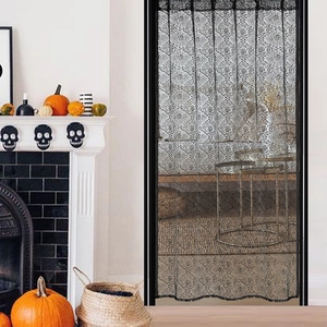 Halloween Door Curtain Black Lace Spiderweb Skull Gothic Hollow Polyester Decor For Party Home Window