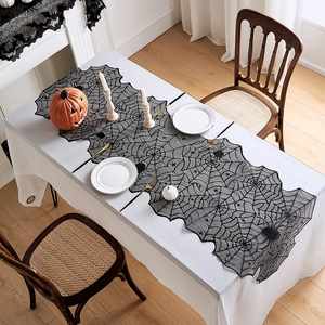 Chemin De Table Halloween Dentelle Noire Toile D'Araignée Décoration Pour Cheminée Écharpe Fête Maison Décor