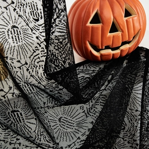 Halloween black lace door curtain with spider web pattern for party decoration
