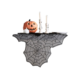 Chemin de table Halloween en dentelle noire motif toile d'araignée pour décor de fête