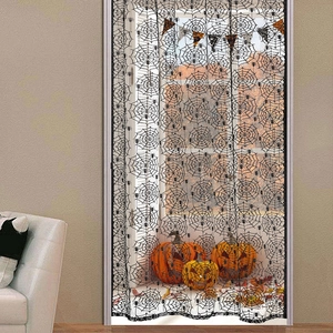 Tenda di Halloween in pizzo nero con ragnatele per decorazione festiva di porte