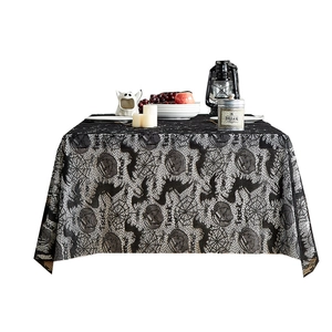 Halloween black lace spider web and bat tablecloth for festive party dining table decor