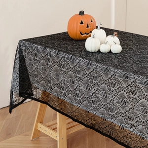Gothic black lace tablecloth with spider web patterns for Halloween table decoration