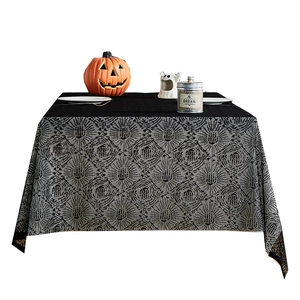 Halloween black lace tablecloth with spider web pattern for festive party table decoration