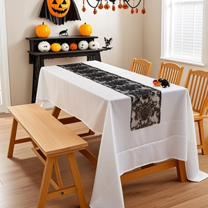 Halloween Table Runner Black Lace Skull Spider Web Tablecloth Gothic Dining Room Party Table Decoration Fireplace Scarf