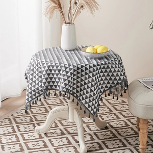 Nordic Triangle Geometric Print Tablecloth With Tassels Polyester Cotton Blend Rectangular Dining Table Cover Home Decor