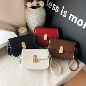 Minimalist PU leather crossbody bags with golden metal clasps in four colors
