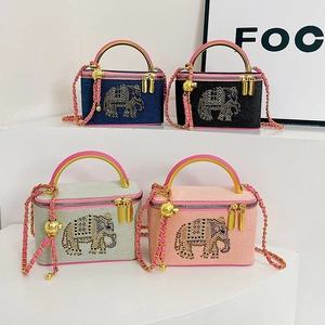 Chic rhinestone elephant chain handbag set in navy, black, blue and pink colors